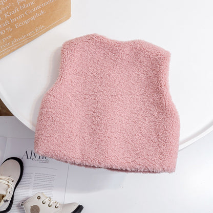 Baby Girl Flower Pattern Quilted Sleeveless Fashion Fur Coat