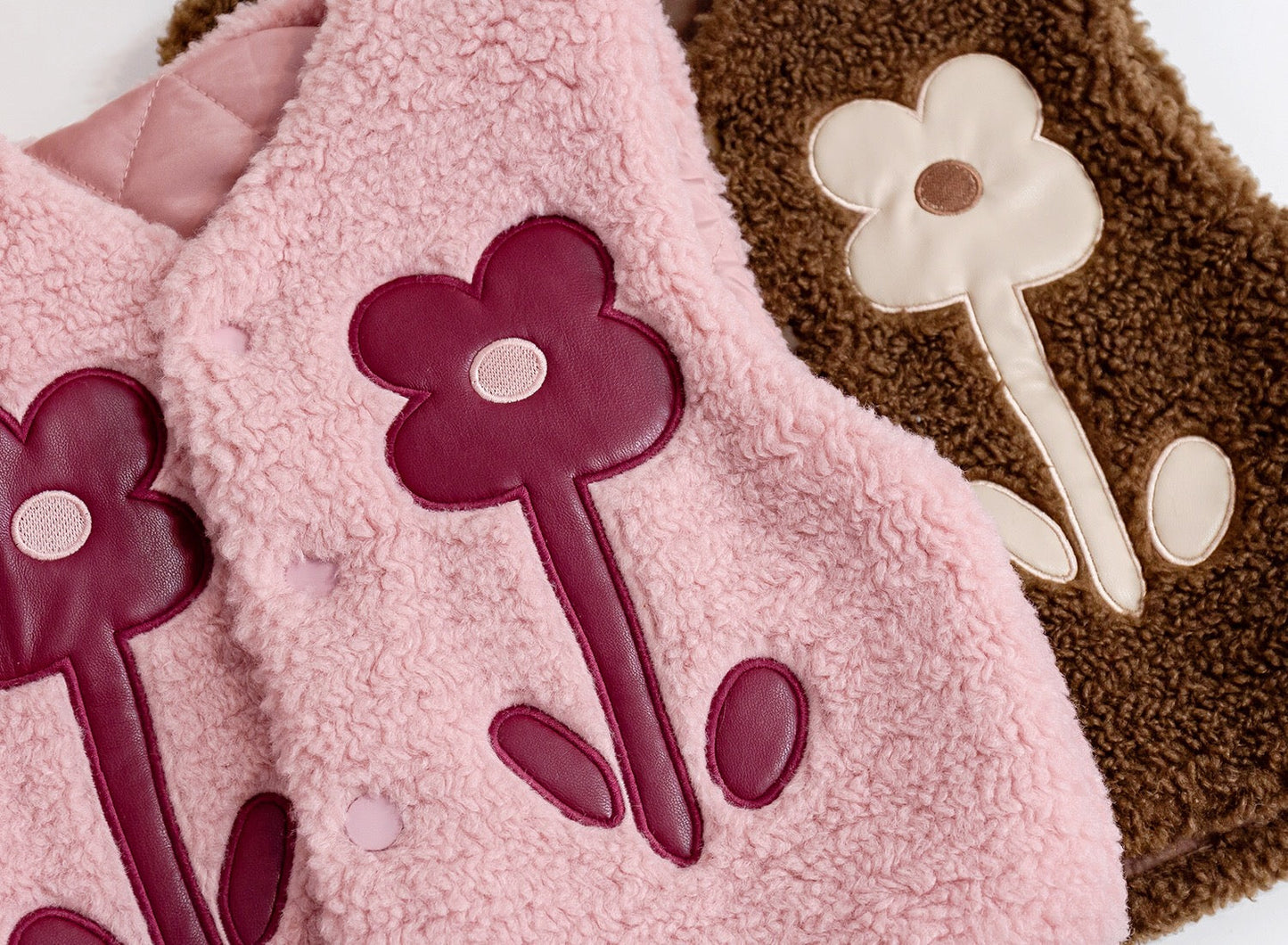 Baby Girl Flower Pattern Quilted Sleeveless Fashion Fur Coat