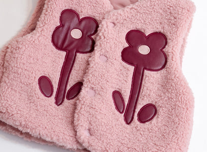 Baby Girl Flower Pattern Quilted Sleeveless Fashion Fur Coat