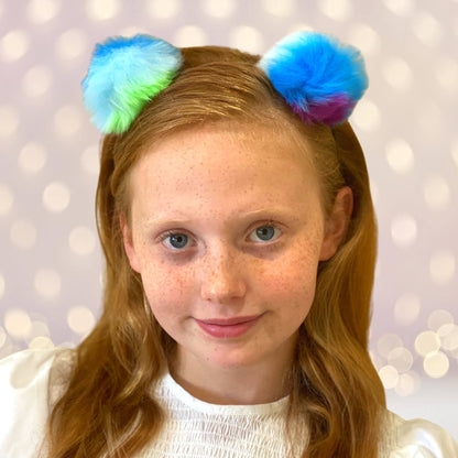 Rainbow Fuzzy Furry Pom Pom Ears Headband