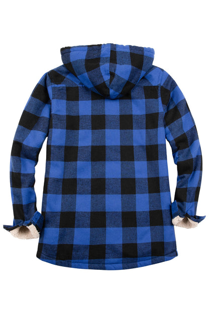 Women's Sherpa Lined Flannel Jacket with Hood, Button Up Plaid