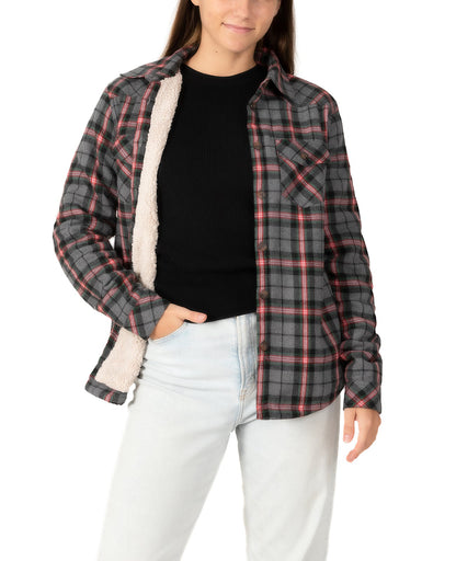 Women's Flannel Shirt Jacket,Sherpa-Lined Plaid
