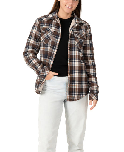 Women's Flannel Shirt Jacket,Sherpa-Lined Plaid