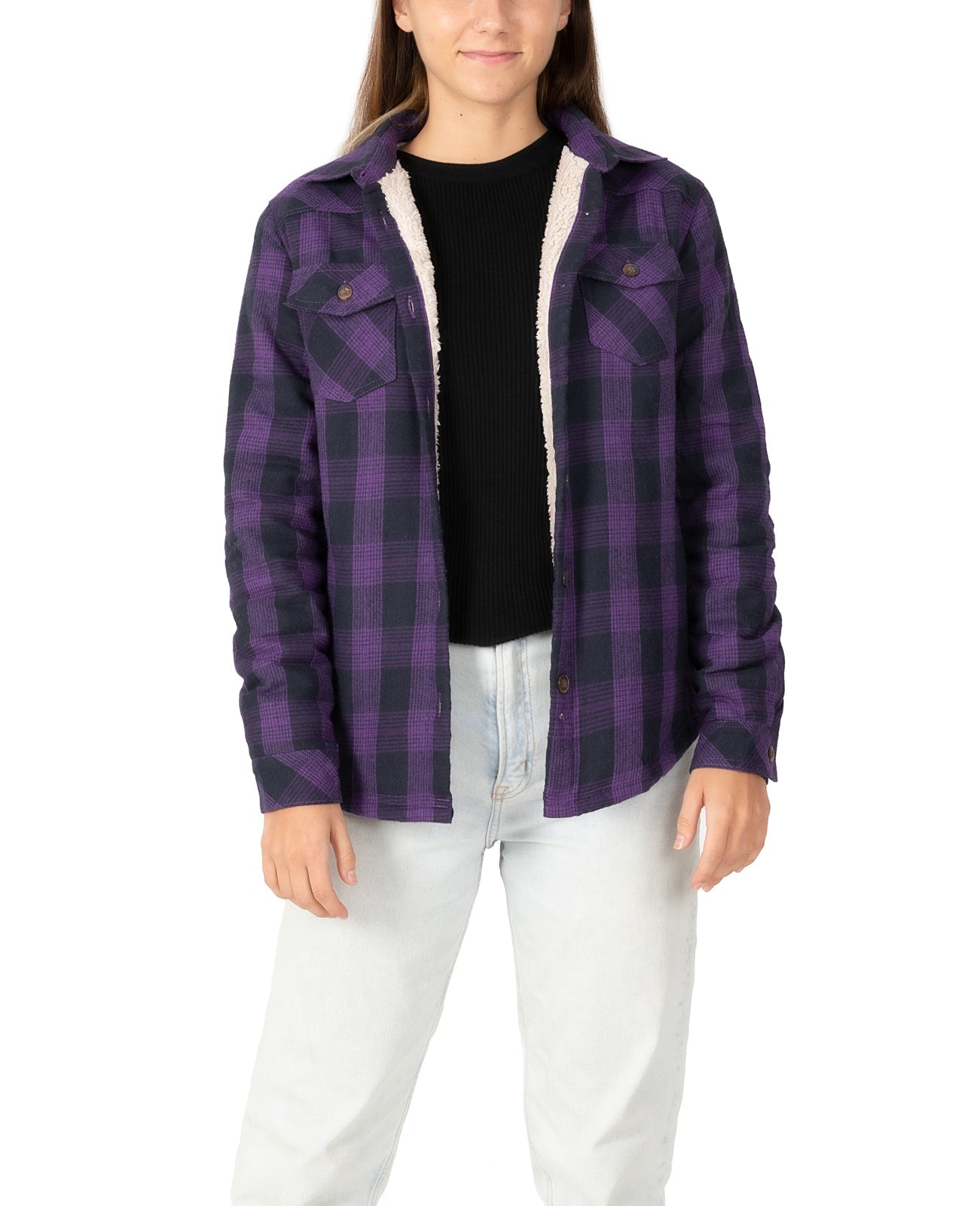 Women's Flannel Shirt Jacket,Sherpa-Lined Plaid