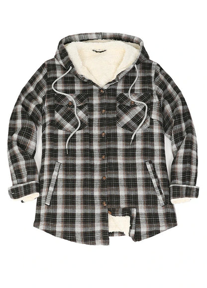 Women's Sherpa Lined Flannel Jacket with Hood, Button Up Plaid